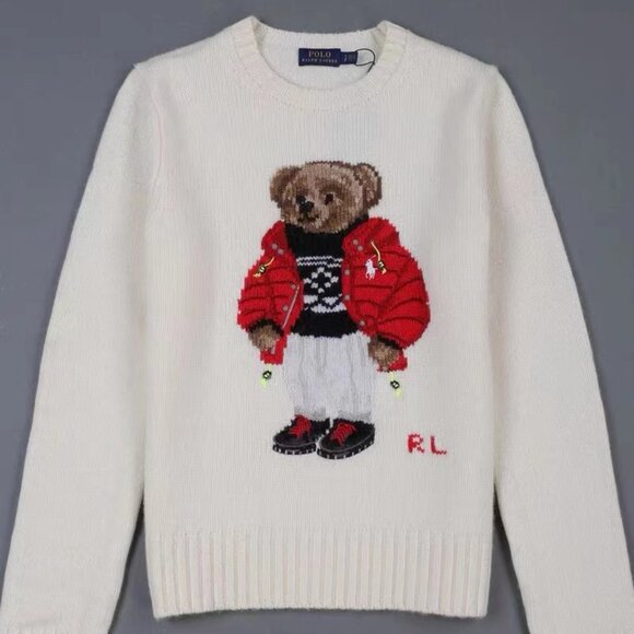Polo Ralph Lauren Red coat, bear, white sweater - Picture 2 of 6